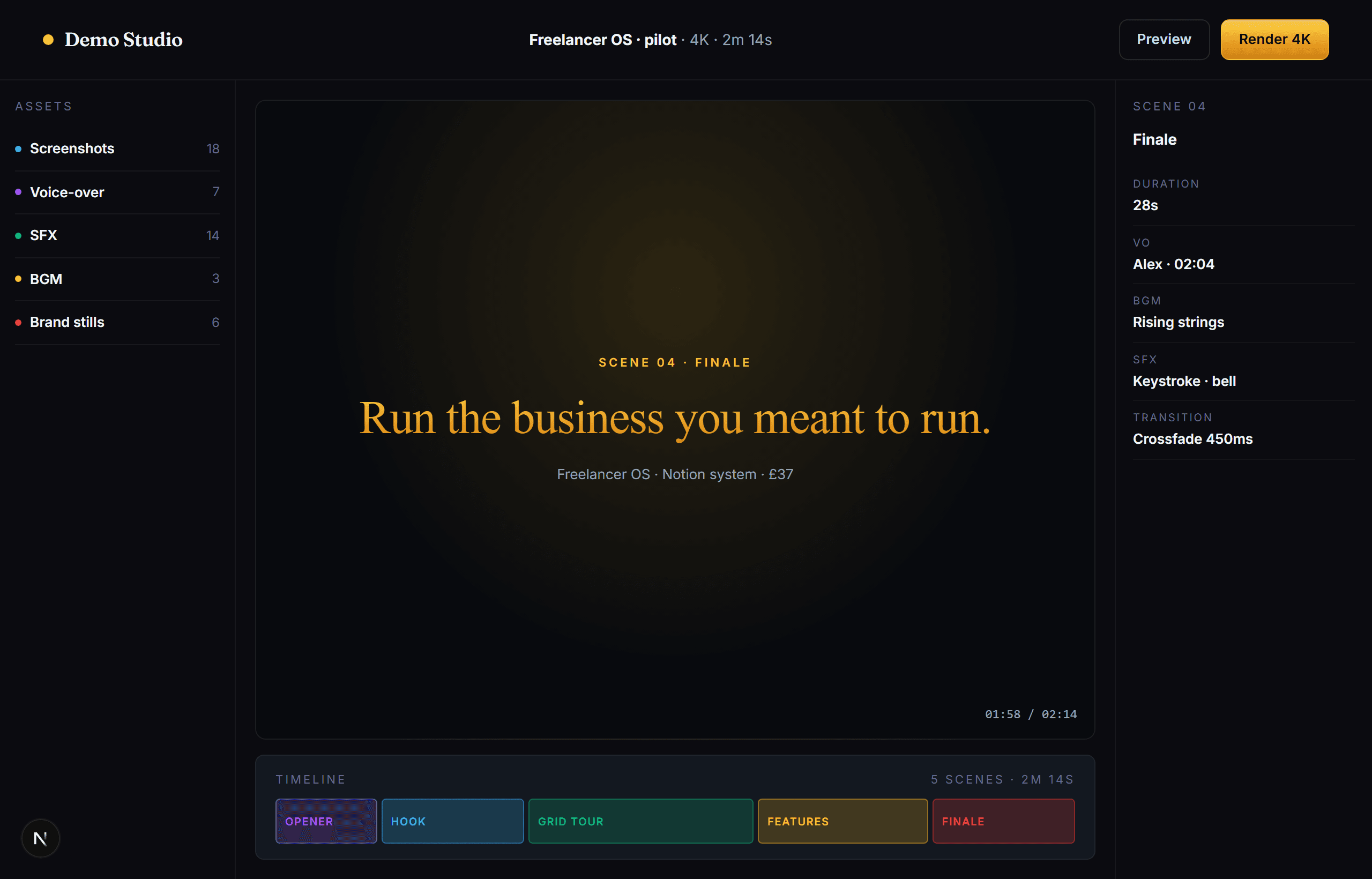 Demo Studio video-demo generator timeline